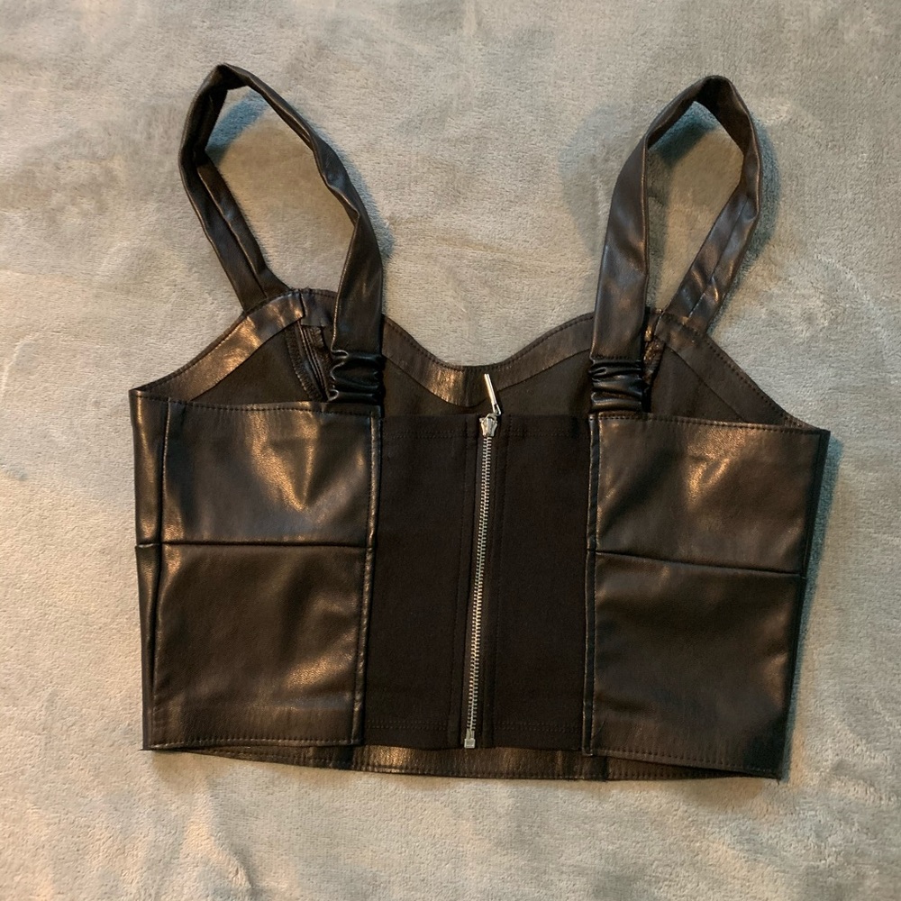 DYNAMITE FAUX LEATHER CROP TOP - Picture 3 of 3